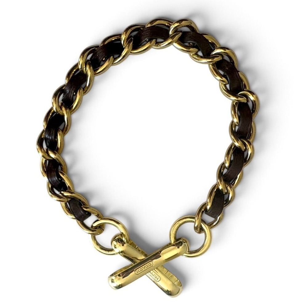 Coach Gold Tone Interwoven Leather Chain Replacement Handbag Strap 20 Inch - Picture 3 of 3